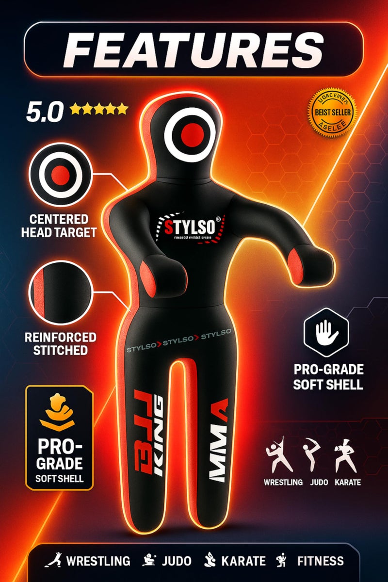 Stylso Un-Filled Grappling Dummy Wrestling Dummy Jiu Jitsu Dummy for BJJ MMA Judo Karate Training Adult Kids and Youth Practice Tackling Dummies (Black, 5ft / 60") - Image 4